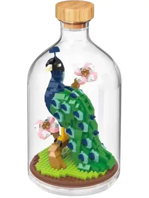 Jetzt bestellen - Blauer Pfau Klemmbausteine – Mini DIY-Modell in Display-Flasche